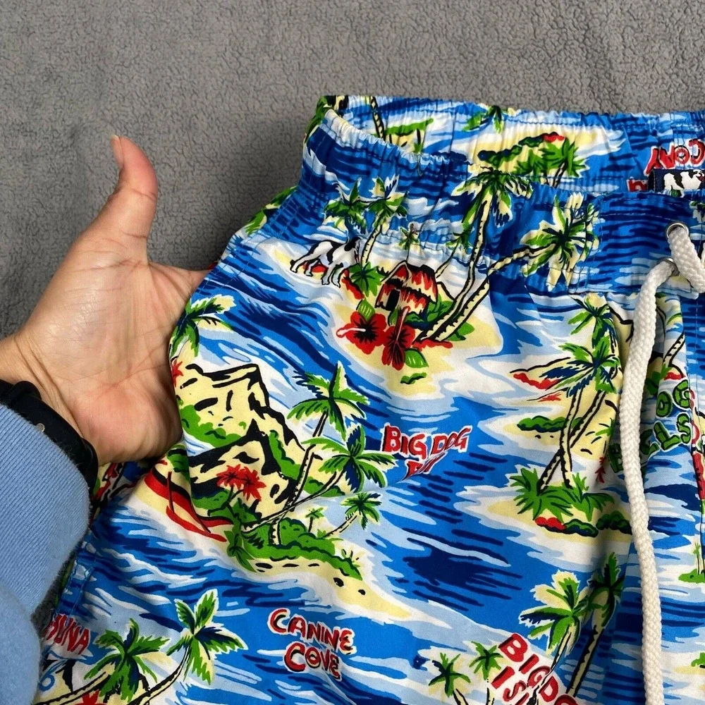 Big Dogs Swim Trunks Mens Medium Shorts Print‎ Tropical Island Big Kahuna Beach